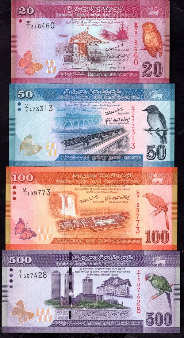 Sri Lanka, 20, 50, 100 & 500 Rupees, 2010. AU-UNC. DY13506