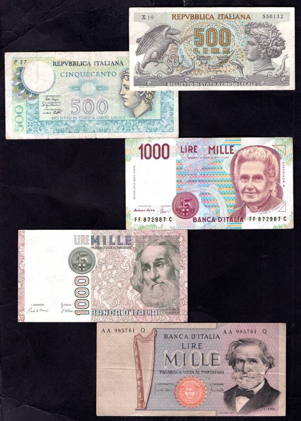 Italy, Selection of banknotes (10), 1966-1990.  dy13557