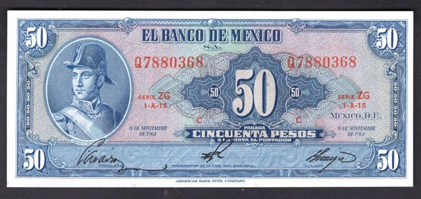 Mexico, 50 Pesos, 8-11-1961 Q7880368. AU.
