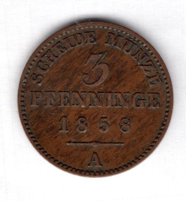 Prussia. 3 Pfennig 1858A.   dy13694b