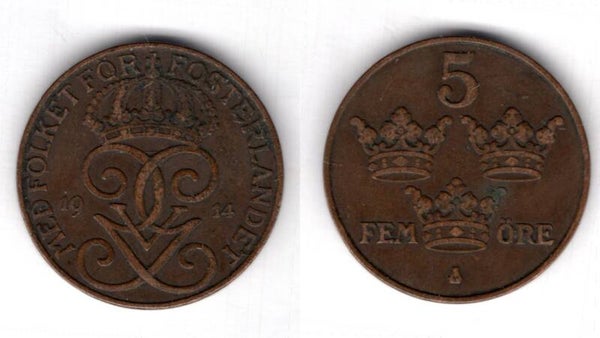 Sweden. 5 Ore 1914.  dy13703