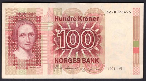 Norway, 100 Kroner, 1991-VI (WPM 43d) 3270076495. GVF+.