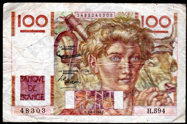 France, Banque de France, Reversed Watermark, 100 francs, 1-4-1954, 1483248303.