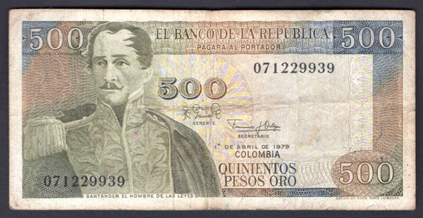 Colombia, 500 Pesos, 1979, (WPM 420b). 071229939. GF.