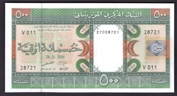 Mauritania, 500 Ouguiya, 28-11-2001 (WPM 8b), 27028721. UNC.