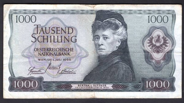Austria, 1,000 Schilling, 1-7-1966 (Iss; 1970) (WPM 147). G186739B. Crisp F-VF.