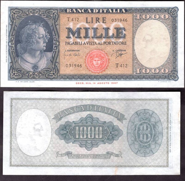 Italy. 1,000 Lire 1961 T412 031946 GVF+.  dy13996
