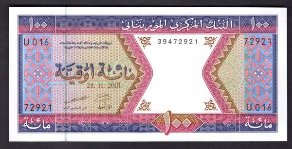 Mauritania, 100 Ouguiya, 2001 (WPM 4j). 39472921. UNC.