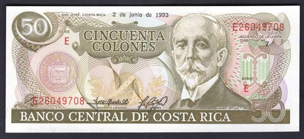 Costa Rica, 50 Pesos, 2-6-1993 (WPM 257a). E26049708. AU-UNC.