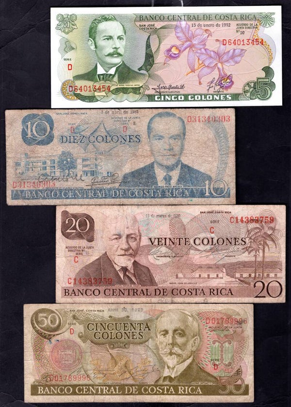 Costa Rica, 8 banknotes.
