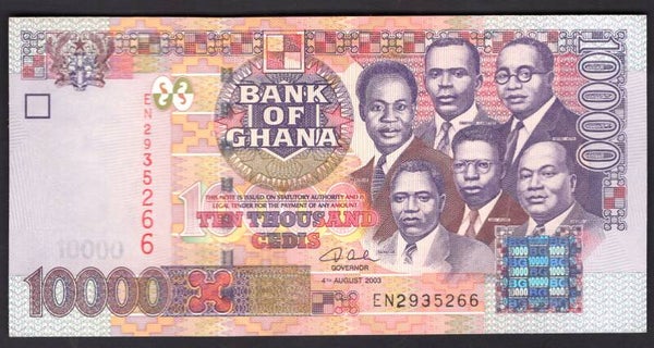 Ghana, 10,000 Cedis, 4-8-2003 (WPM 32b). EN2935266. AU+.