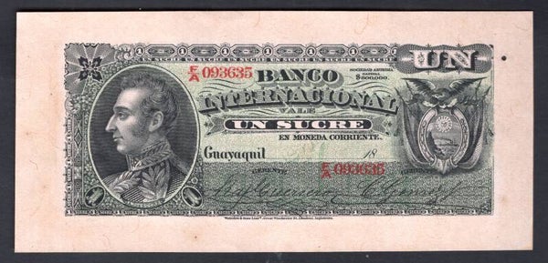 Ecuador, Banco Internacional, 1 Sucre, unissued remainder (C.1890s) (WPM S172).