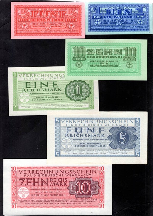 Germany, Wehrmacht, 6 banknotes, 1942-44. DY14183