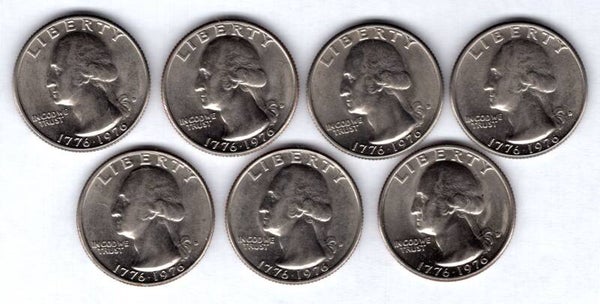 U.S.A. Bicentennial Quarters 1776-1976, Denver Mint x 7.