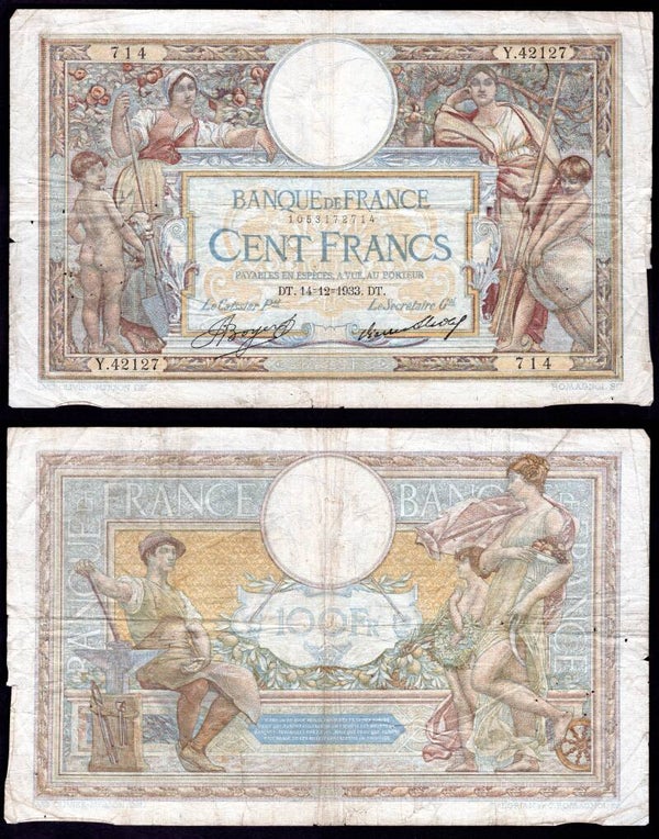 France. 100 Francs 14-12-1933 Fine.     dy14237