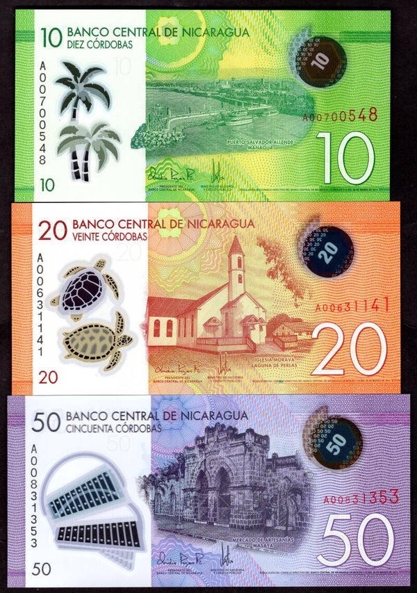 Nicaragua, 10, 20 & 50 Cordobas, 26-10-2014 (WPM 209-211). UNC.