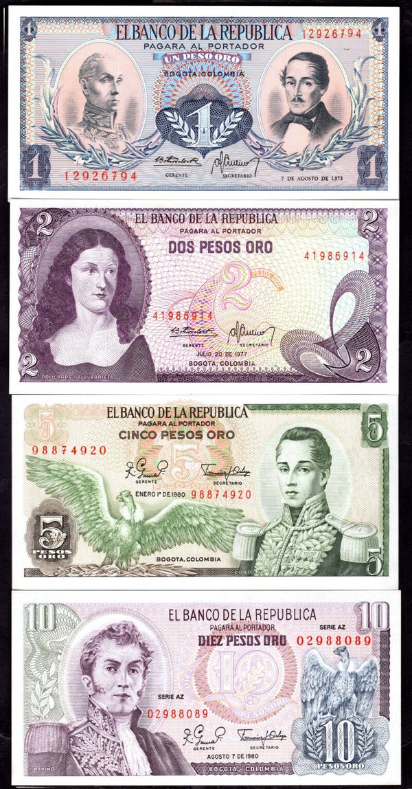 Colombia, 8 notes, 1-200 Pesos, 1973-1986.