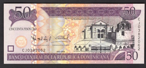 Dominican Republic, 50 Pesos, 2008 (WPM 176b). CJ0382062. AU-UNC.