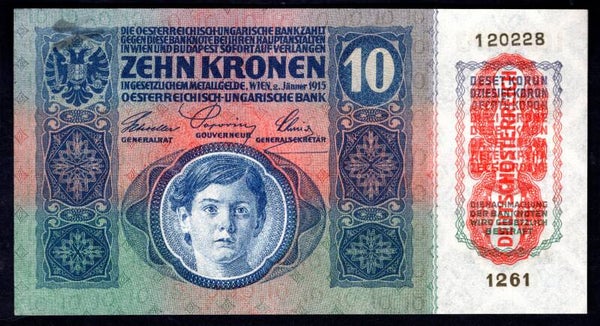 Austria, 10 Kronen, 2-1-1915 (WPM 19), 1261 120228. GEF.
