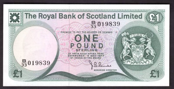 Scotland, Royal Bank, £1, 3-5-1977 (BYB SC815). B/33 019839. AU-UNC.