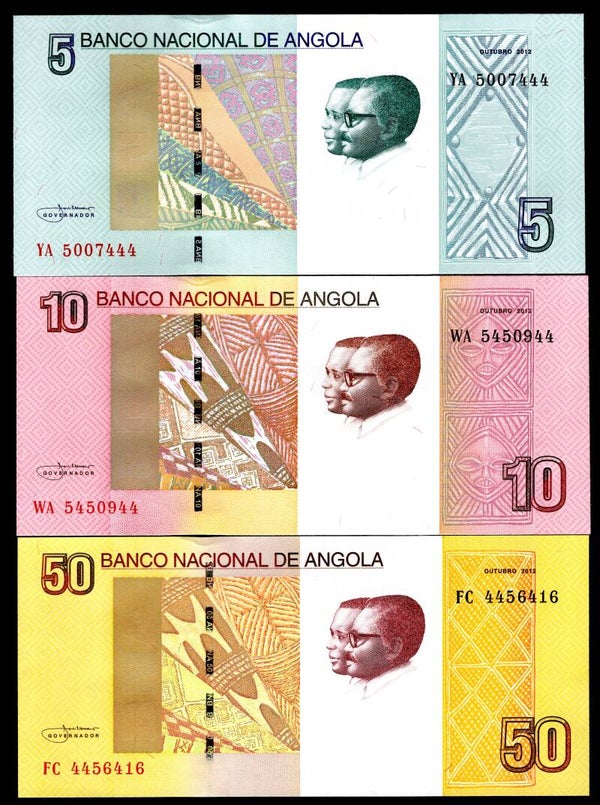 Angola. 5, 10 & 50 Kwanzas 2012. AU-UNC.   DY14491.