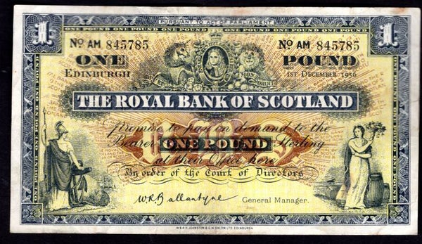 Scotland, Royal Bank, £1, 1-12-1956, AM 845785 (PMS RB55h). Crisp F-VF.