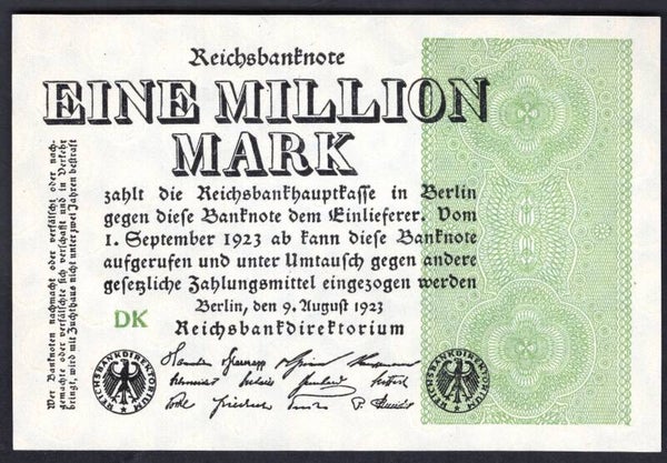 Germany. Million Mark 9-8-1923 (WPM 102b). AU.
