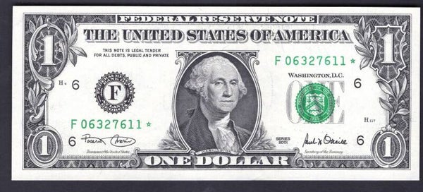 USA, FRN, $1, Atlanta, 2001, Fort Worth replacement, F------*. AU-UNC.