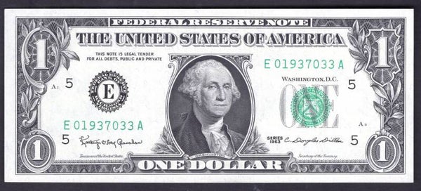 USA, FRN $1. 1963. E01937033A. AU.