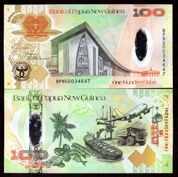 Papua New Guinea, 100 Kina, 35th Anniversary Bank, 2008, AU-UNC.