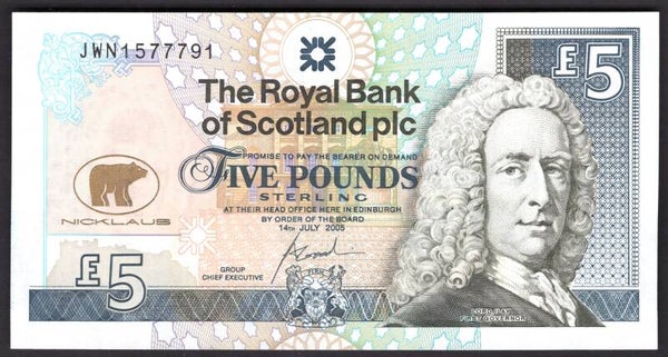 Scotland, Royal Bank, £5, 14-7-2005 (PMS RB101). Jack Nicklaus. UNC.