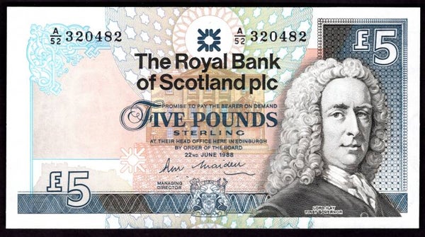 Scotland, Royal Bank, £5, 22-6-1988 (PMS RB86). Series A/52. GVF.