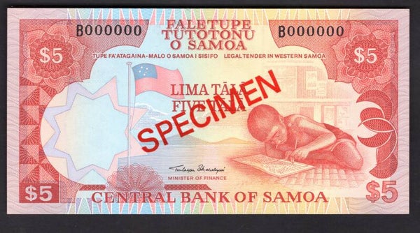 Samoa 5 Tala Specimen (1985) (WPM 26s). B000000. UNC.