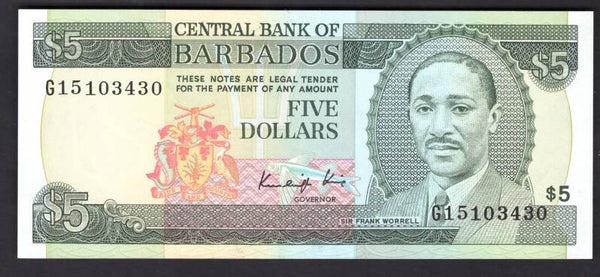 Barbados, $5 King signature (1986) (WPM 37), G15 103430. AU.