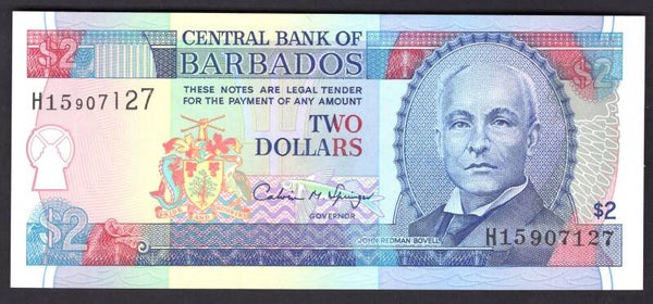 Barbados, $2 Springer signature (1993) (WPM 42), H15 907127. AU-UNC.
