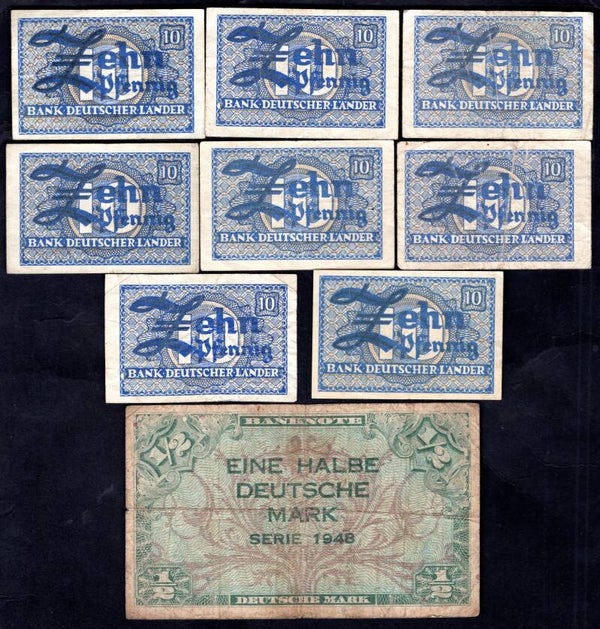 West Germany, 9 banknotes, 1948.