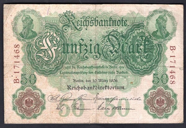 Germany. 50 Mark, 10-3-1906. B.171468. Fine.