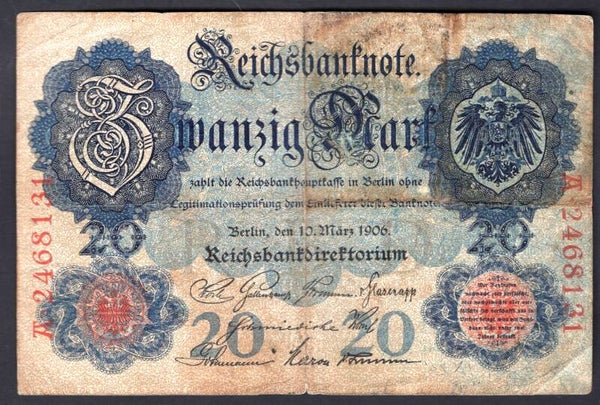 Germany. 20 Mark 10-3-1906. A.2468131. Fine.