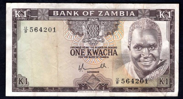 Zambia, 1 Kwacha (1976) (WPM 19a), 12/B 564201. Crisp NVF.