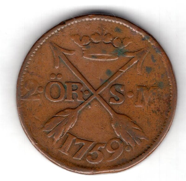 Sweden. 2 Ore 1759.   dy15092