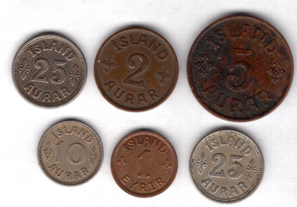 Iceland, small group of coins (6), 1922-1942.   dy15344