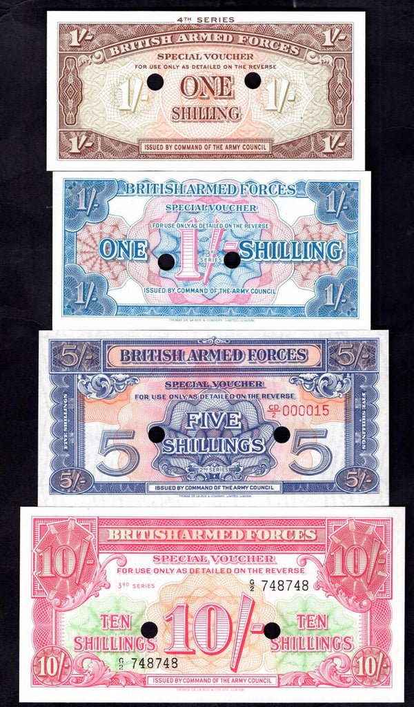 GB Military, 4 notes, all punch-hole cancelled. DY15398