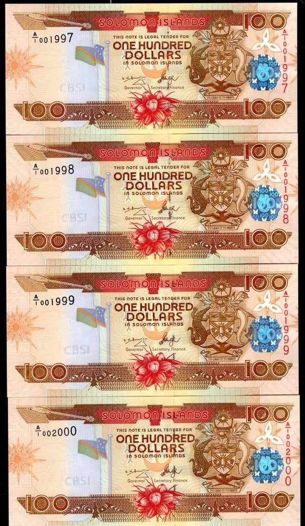 Solomon Islands, $100 x 4 consecutive (2006) A/1 001997-002000. AU-UNC.
