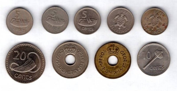 Fiji, small group (9). 1942-1981. DY15881
