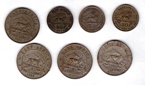 East Africa, 7, low grade silver, coins. DY15898