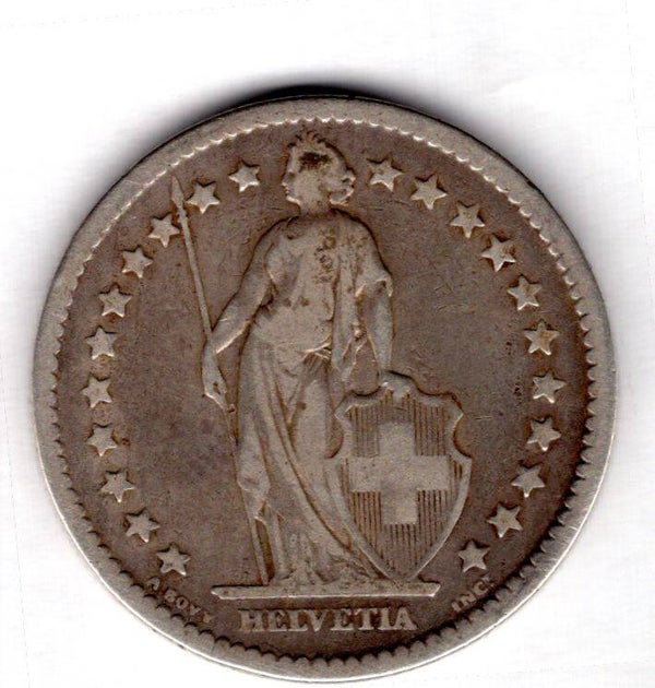 Switzerland. 2 Francs 1878.   dy16082