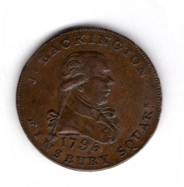 J.Lackington. Bookseller, Finsbury Square. Halfpenny 1795.