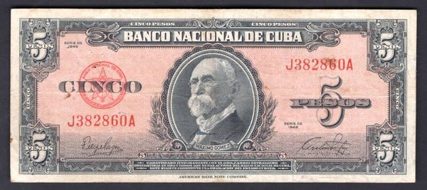 Cuba. 5 Pesos 1949 (WPM 79a). J382860A. Crisp NVF.