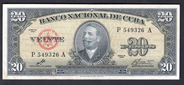 Cuba. 20 Pesos. 1960 (WPM 80c). P549326A. Crisp GVF.