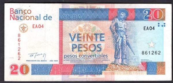 Cuba. 20 Pesos 1994. EA04 861262. Crisp VF.